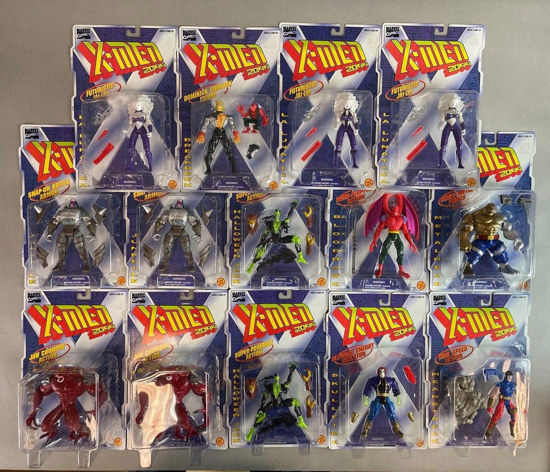 Group of 1990s Toy Biz X-Men 2099 Action Figures: Includes chase La Lunatic, Halloween Jack, bloodhawk, and more