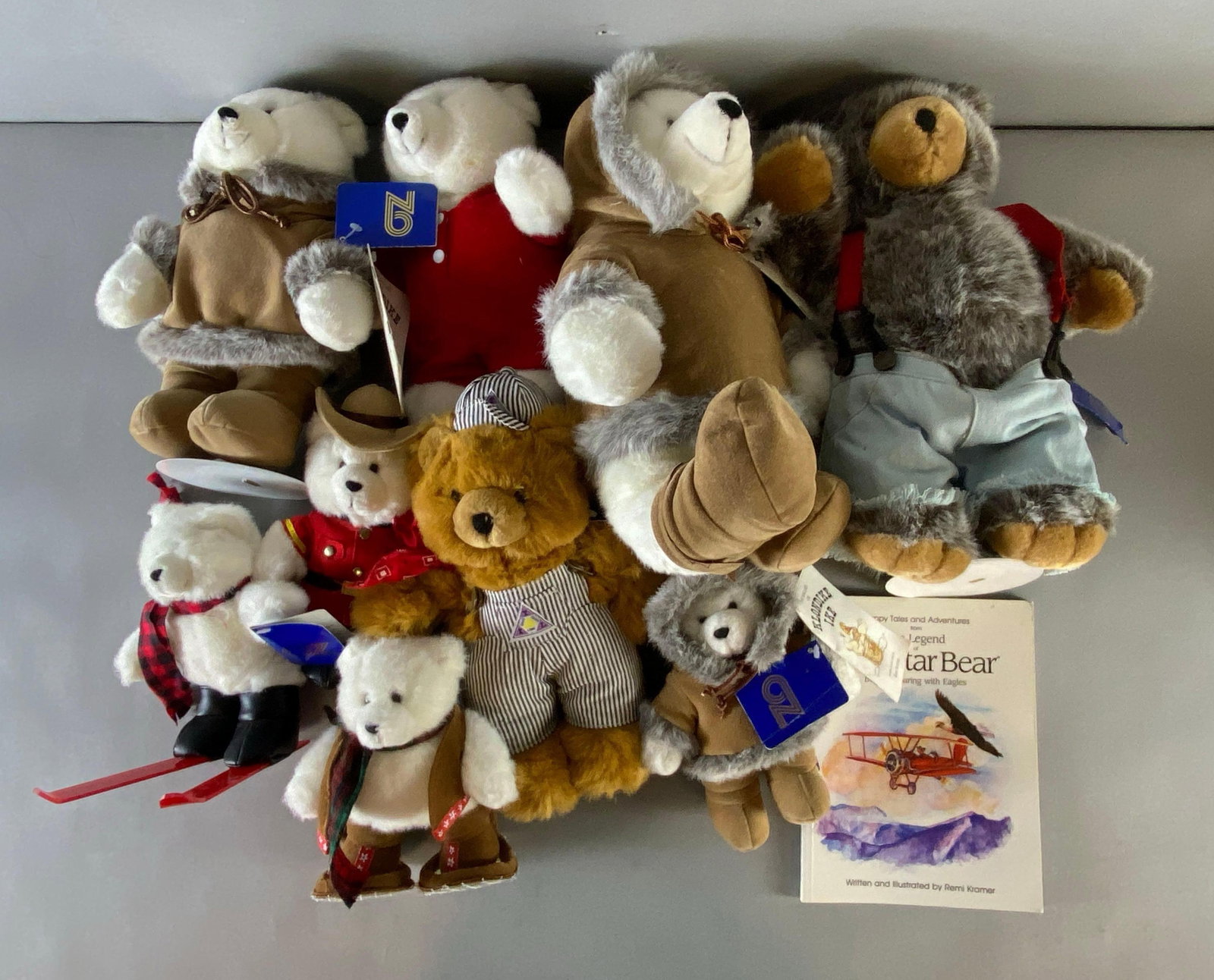Group of Plush Lonestar Teddy Bears and Book: largest Bear measures 15 x 10 x 6 inches
