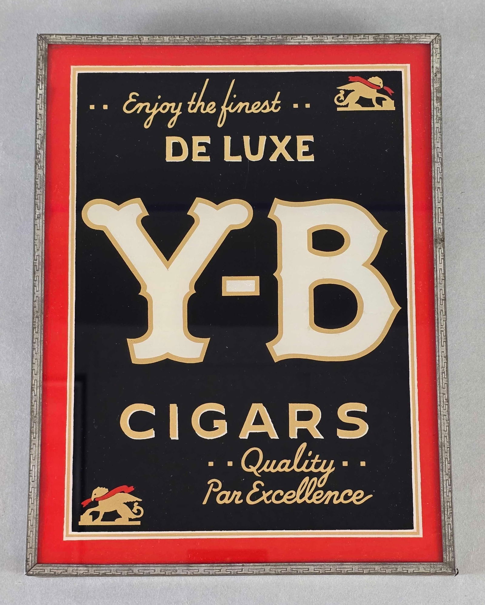 Vintage Deluxe Y-B Cigars Reverse Painted Glass Advertising Sign: Measures 12 1/4 x 9 inches