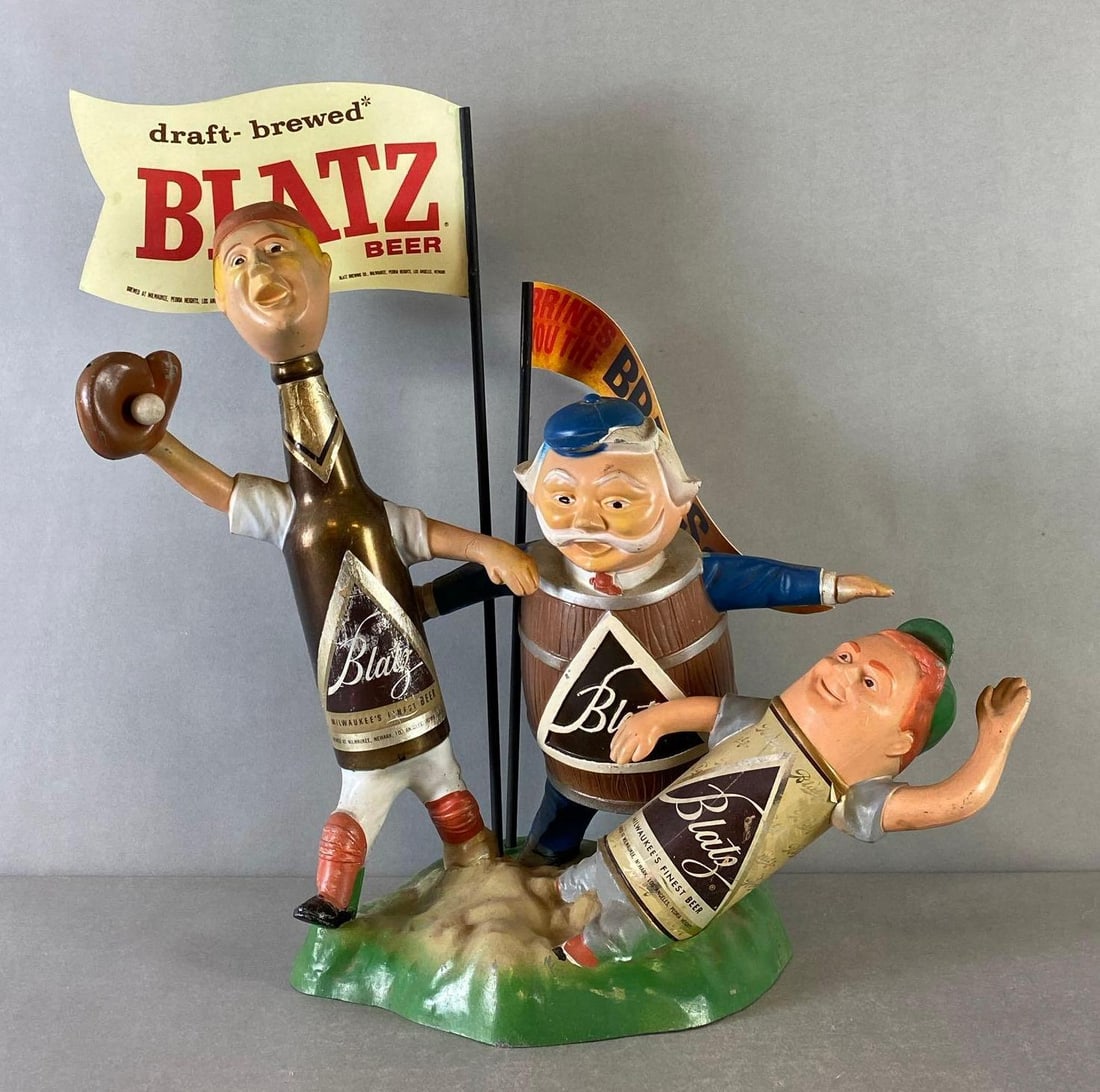 Vintage 1960s Blatz Beer Baseball Metal Advertising Display (1 of 4)