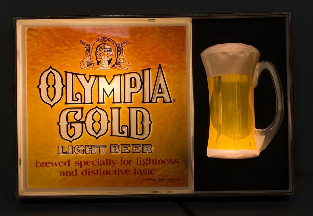 Olympia Gold Light Beer Light Up Bubbler Motion Advertising Sign (1 of 3)