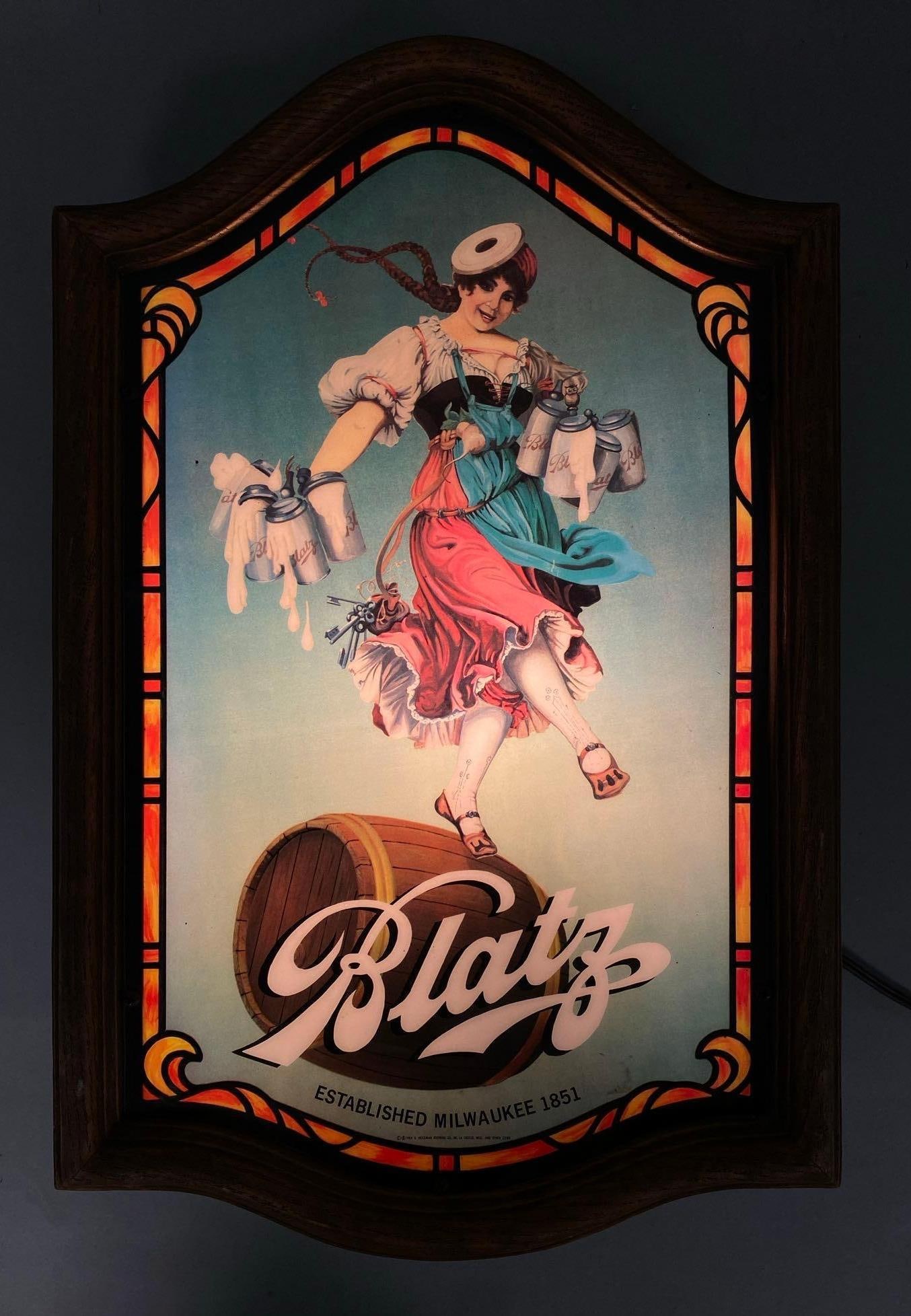 Blatz Beer Stein Girl on Barrel Light Up Advertising Sign (1 of 3)