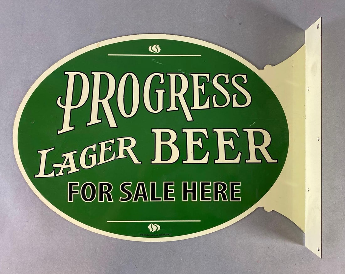 Progress Lager Beer For Sale Here Metal Advertising Flange Sign: Measuees 18 1/2 x 14 x 2 inches