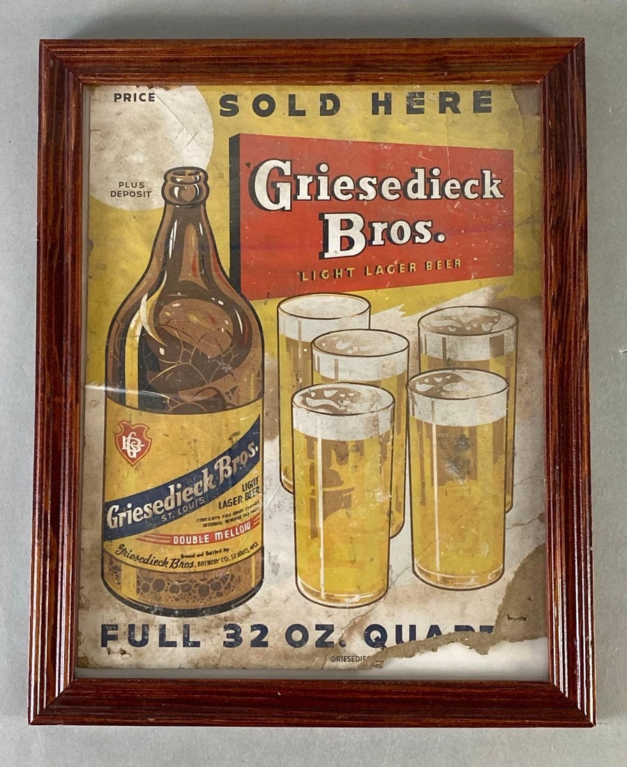Griesedieck Bros Light Lager Beer Store Advertising Aign: Framed measures 15 1/2 x 12 1/2 inches, sign measures 14 x 11 inches