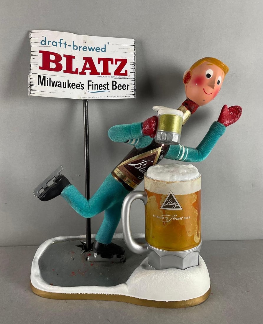 Vintage Blatz Beer Man Ice Skater Advertising Statue