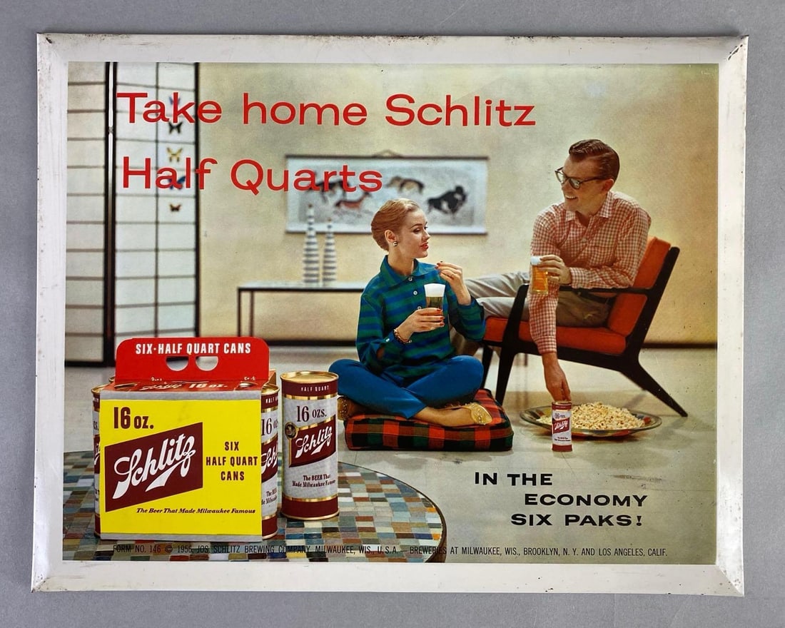 1956 Schlitz Take Home Half Quarts TOC Advertising Beer Sign (1 of 3)