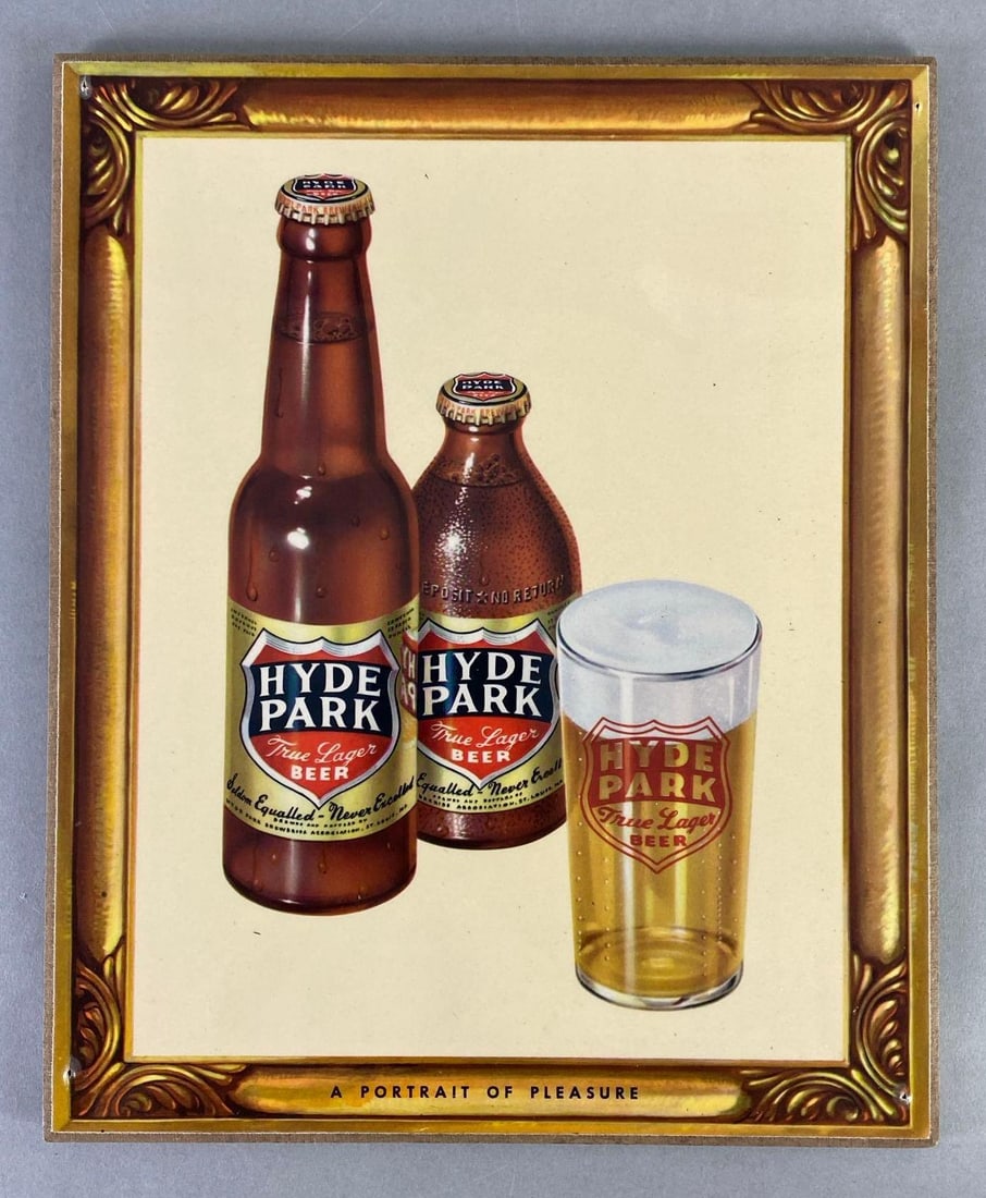 Hyde Park A Portrait of Pleasure Advertising Beer Sign: Measures 12 3/4 x 10 1/2 inches.