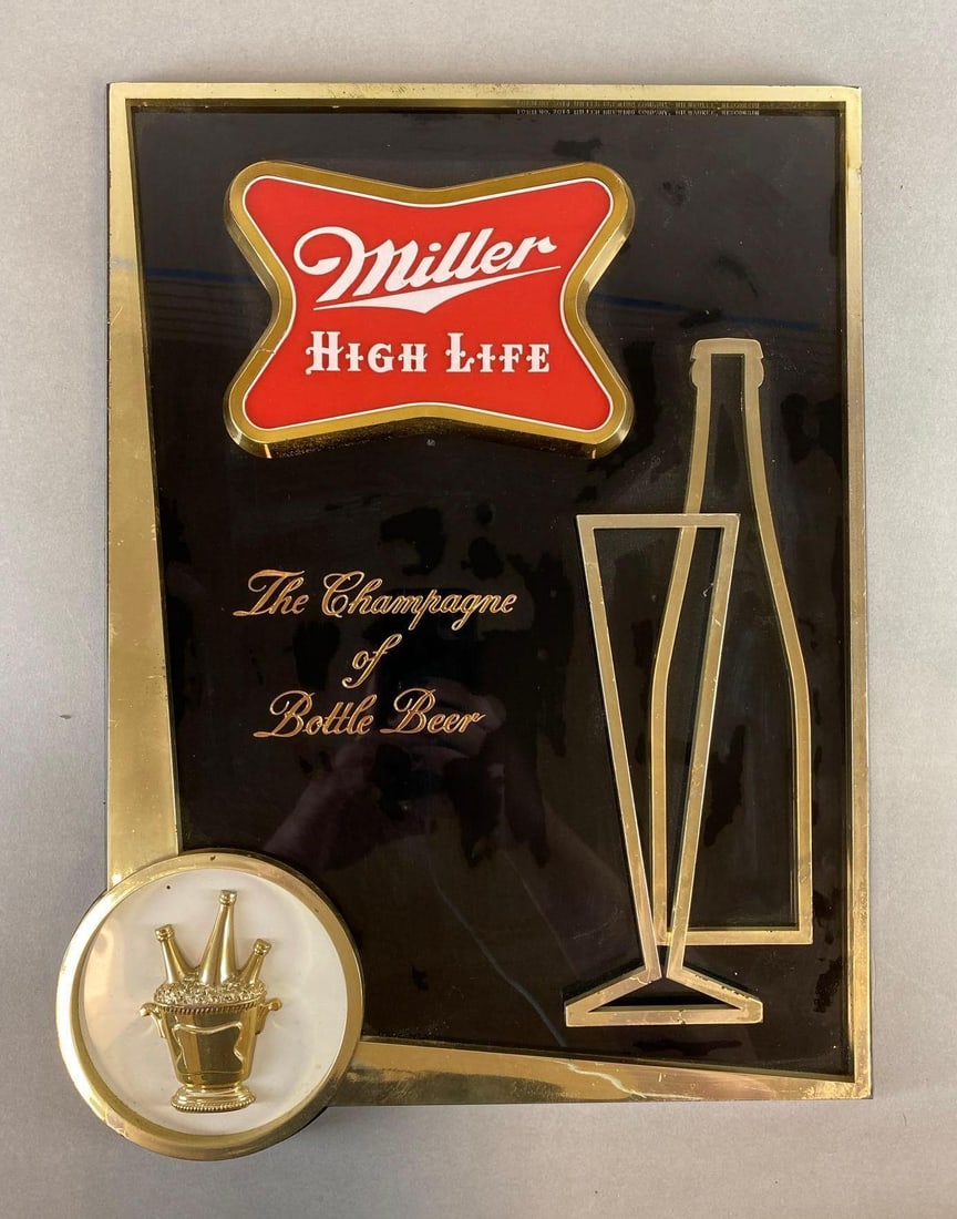 Miller High Life Advertising Beer Sign: Measures 16 x 12 3/4 x 1 inches.