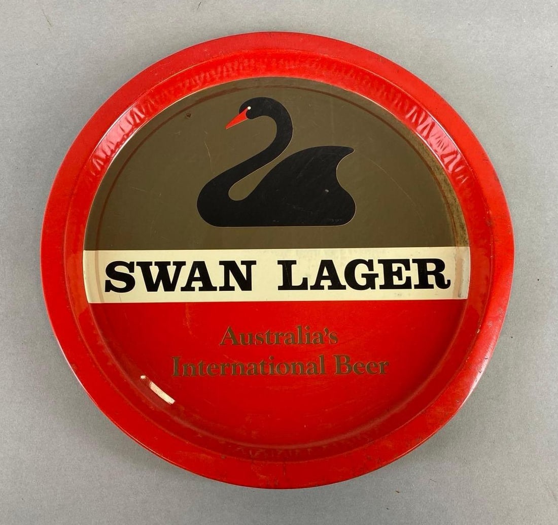 Swan Metal Advertising Beer Tray: Measures 12 3/4 x 12 3/4 x 3/4 inches.