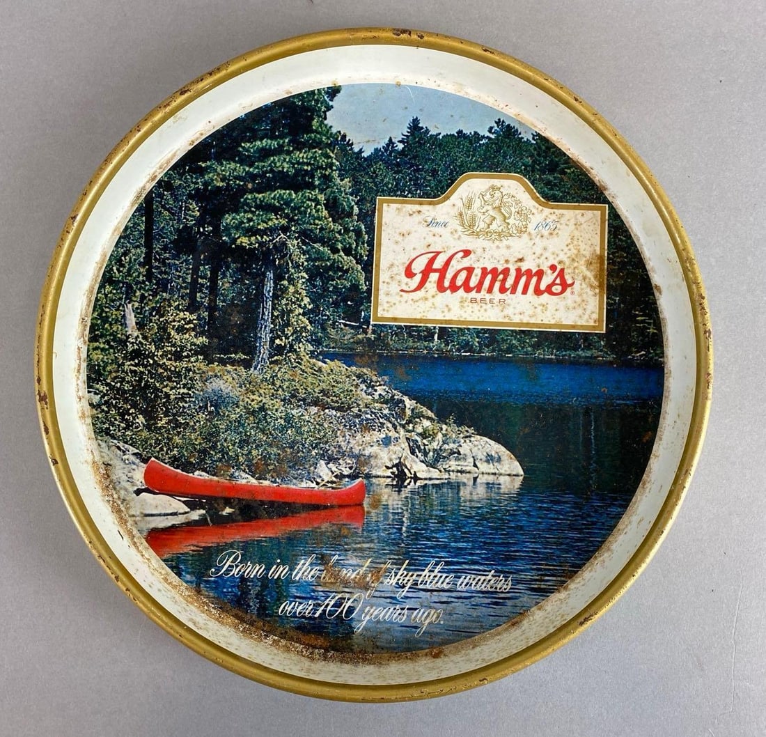 Hamms Metal Advertising Beer Tray: Measures 12 x 12 x 1 1/4 inches.