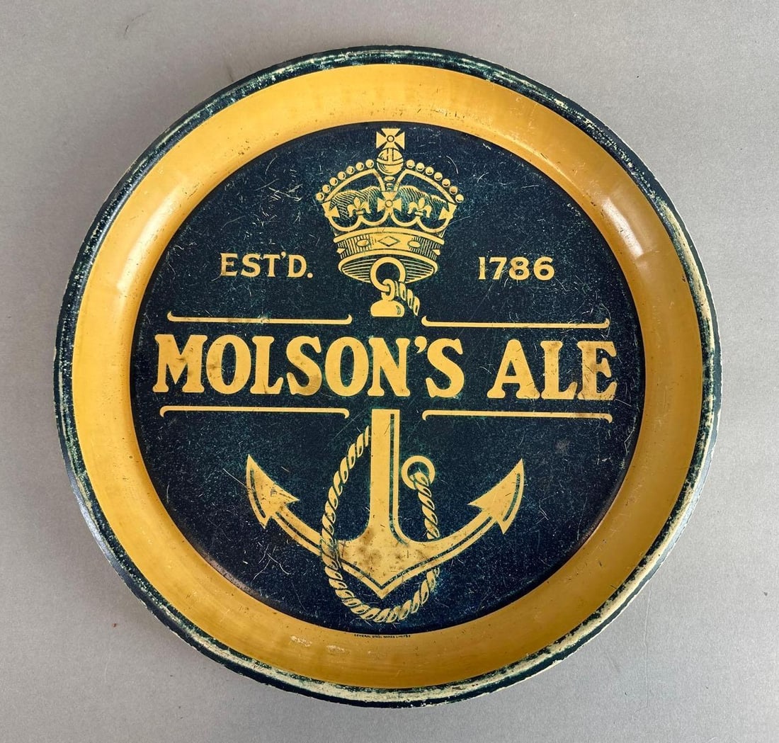 Molsons Metal Advertising Beer Tray: Measures 13 x 13 x 1 1/4 inches.