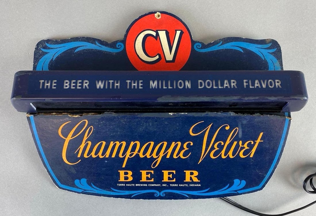 Champagne Velvet Light Up Cardboard Advertising Beer Sign: Black light. Working. Measures10 x 12 x 3inches.