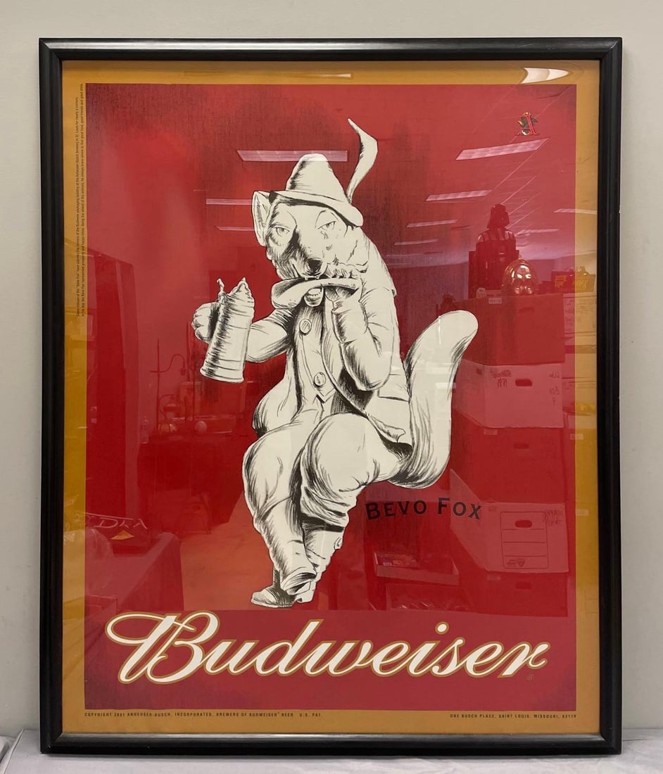 2001 Budweiser Beer Bevo Fox Large Paper Advertising Sign (1 of 2)