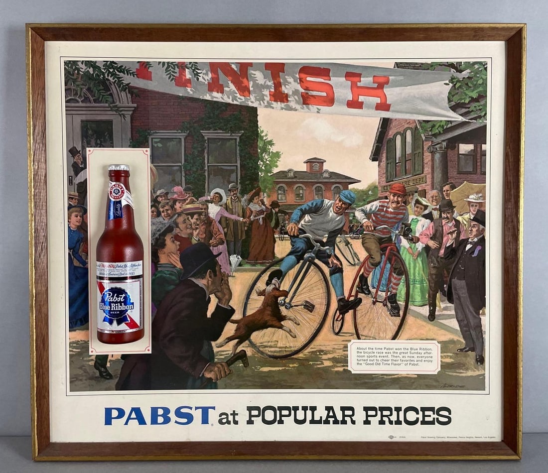 Pabst Blue Ribbon Beer Bottle Bicycle Race Advertising Sign (1 of 2)