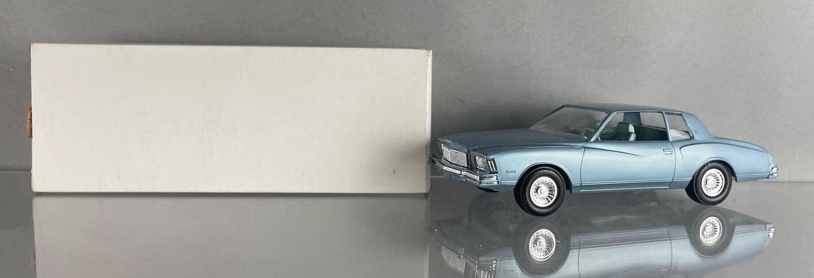 1978 Chevy Monte Carlo Light Blue Dealership Promo Car: 1/25 scale coaster, blue interior, original packaging