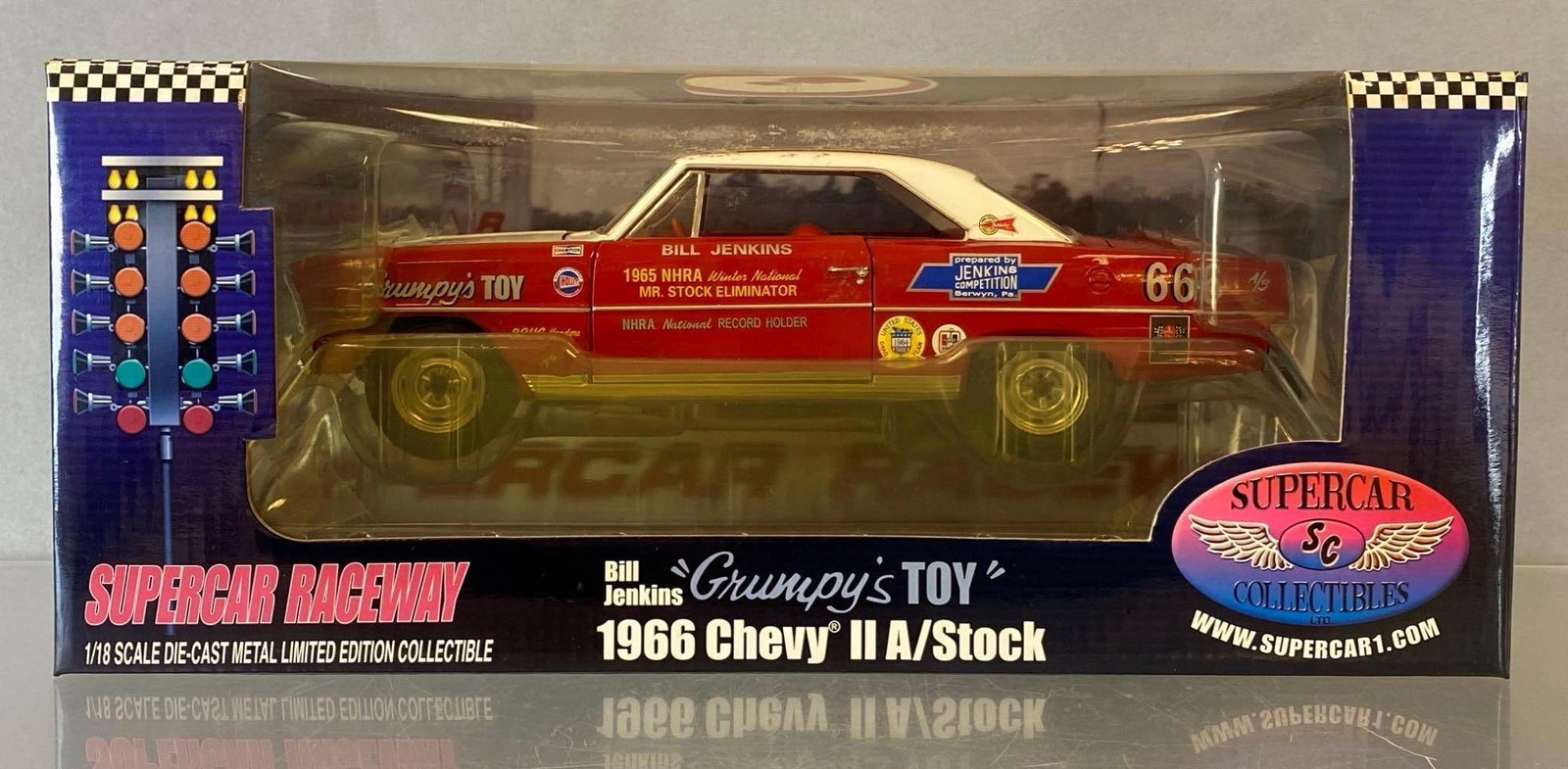 Auto World Supercar Collectibles Grumpys Toy 1966 Chevy II A/Stock: 1/18, Die-Cast, Bill Jenkins, Limited Edition,