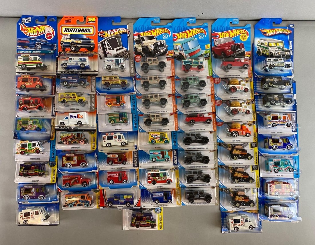 Group of Food Die-Cast Cars: Like new in original packaging. Includes Roller Toaster, Buns of steel, Good Humor I’ve Cream truck and more. Hot Wheel and Matchbox cars.