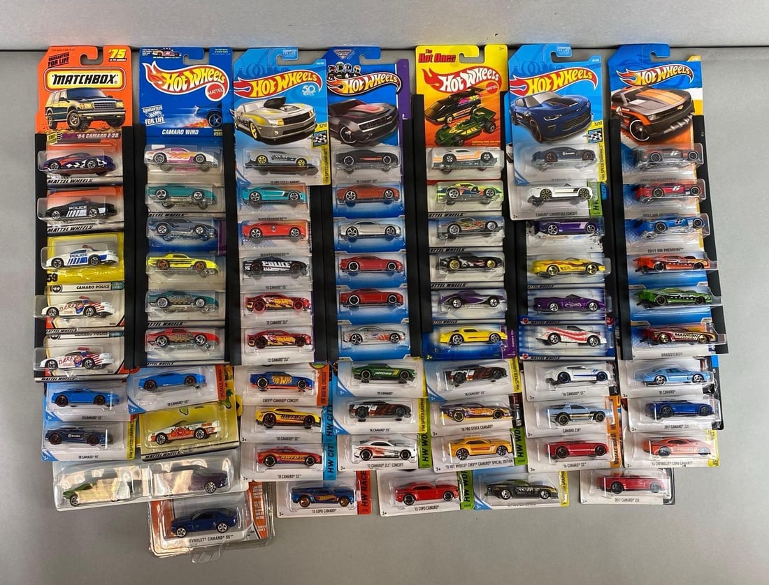 Group of 60+ Camaro Die-Cast Cars: Like new in original packaging. Includes Matchbox and Hot Wheels.