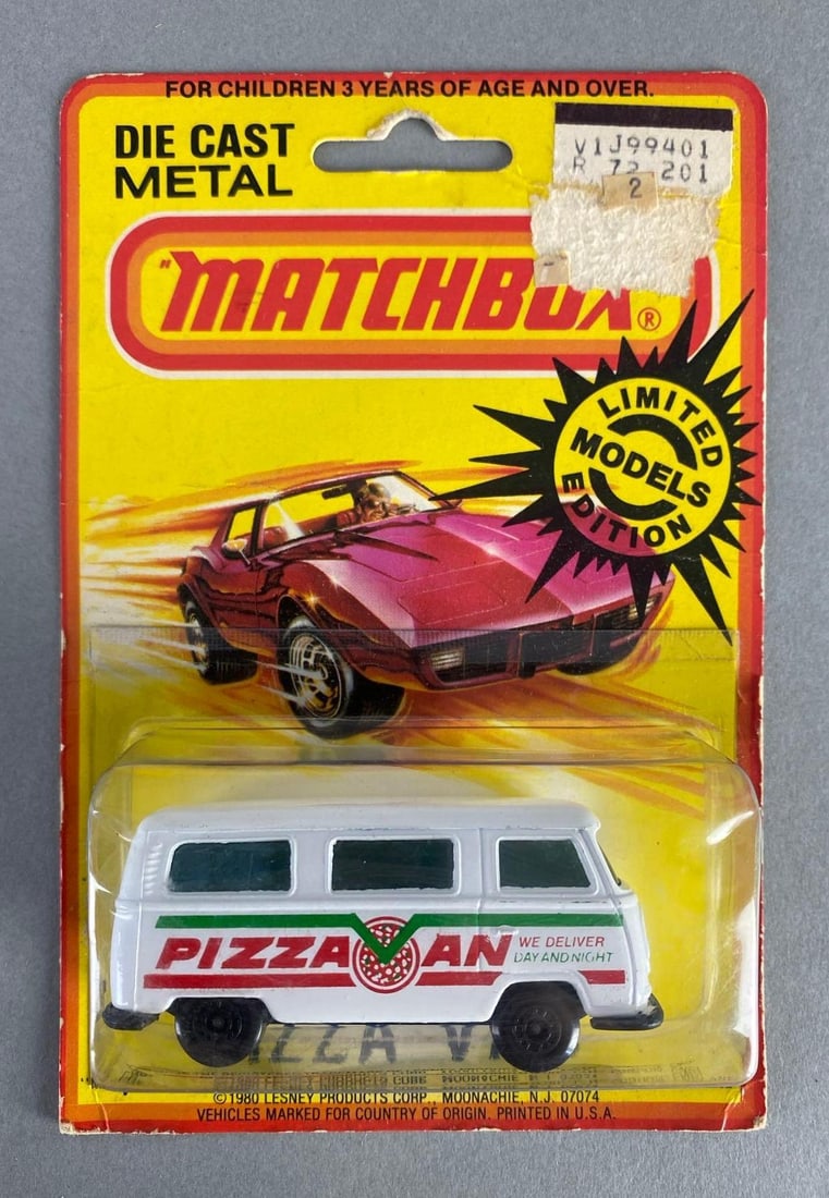 Matchbox Limited Edition Model Pizza Van: 1980, In original packaging, Packaging measures 6 x 4 x 1 1/4 inches.