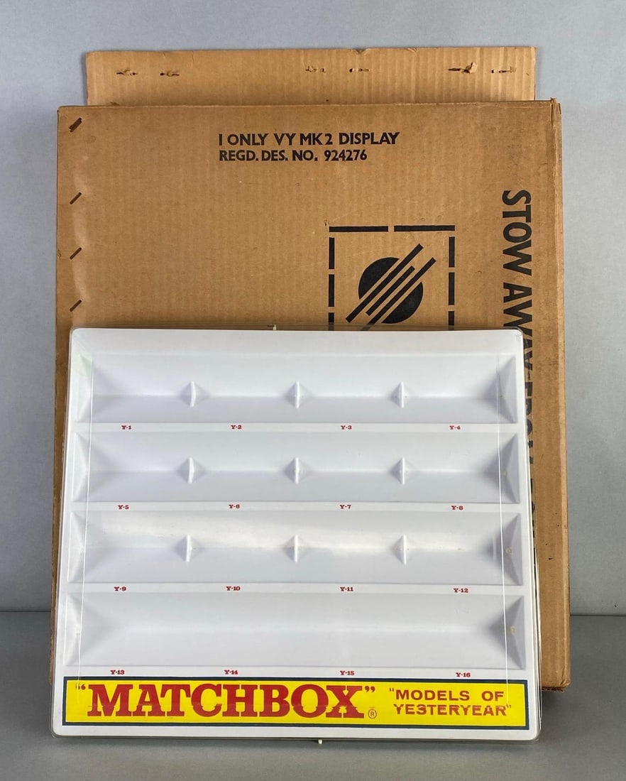 Matchbox Models of Yeateryear Display Case: With factory box, Box measures 22 x 19 1/2 x 4 1/4 inches.