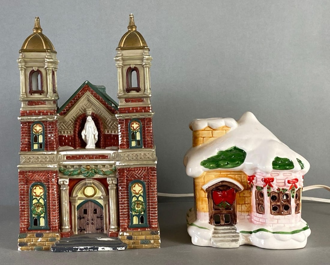Group of 2 Porcelain Light Up Christmas Buildings (1 of 4)