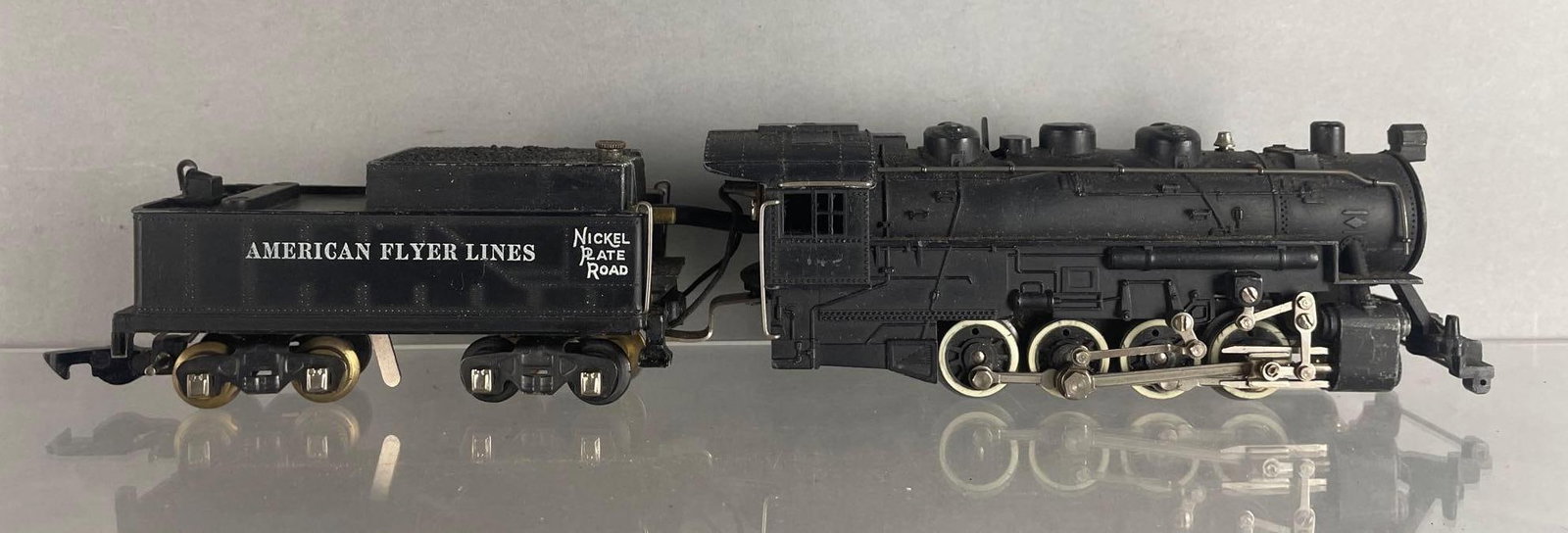 American Flyer S Scale No. 342 Locomotive with Tender: Nickel Plate road, measures 13 3/4 inches