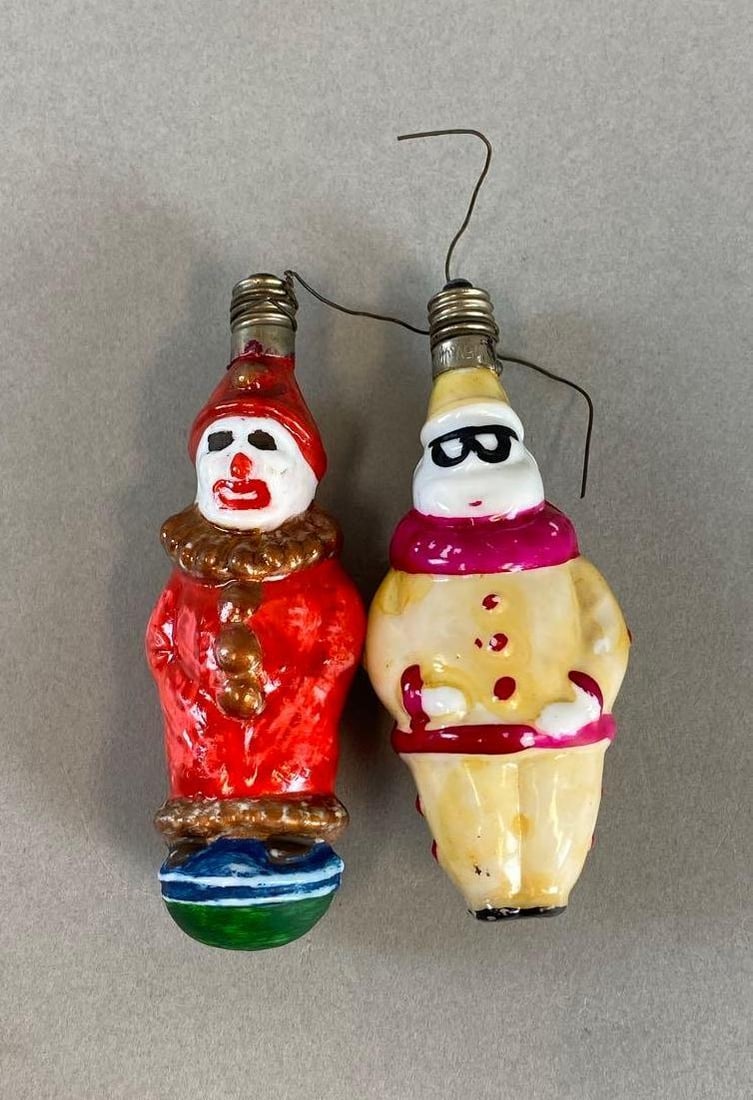 Group of Vintage Milk Glass Clown Lightbulbs: Largest measures 3/4 x 1 x 3 3/4 inches.
