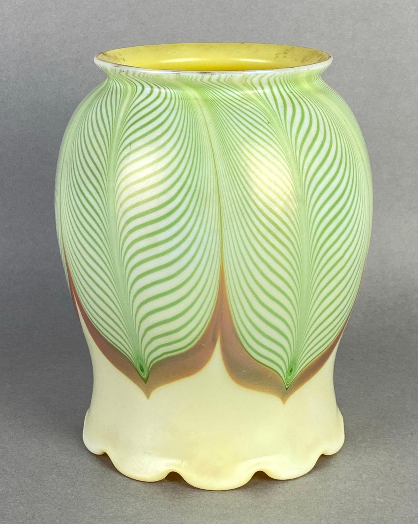 Mint Pulled Feather Aurene Scallop Glass Lamp Shade: Measures 5 1/2 x 4 1/2 x 4 1/2 inches
