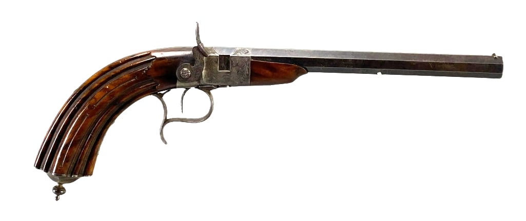 Clauion of France .22 Cal Swivel Breach Percussion Pistol: Serial # N/A, manufactured in France, pistol measures 14 1/2 inches from grip to end of barrel