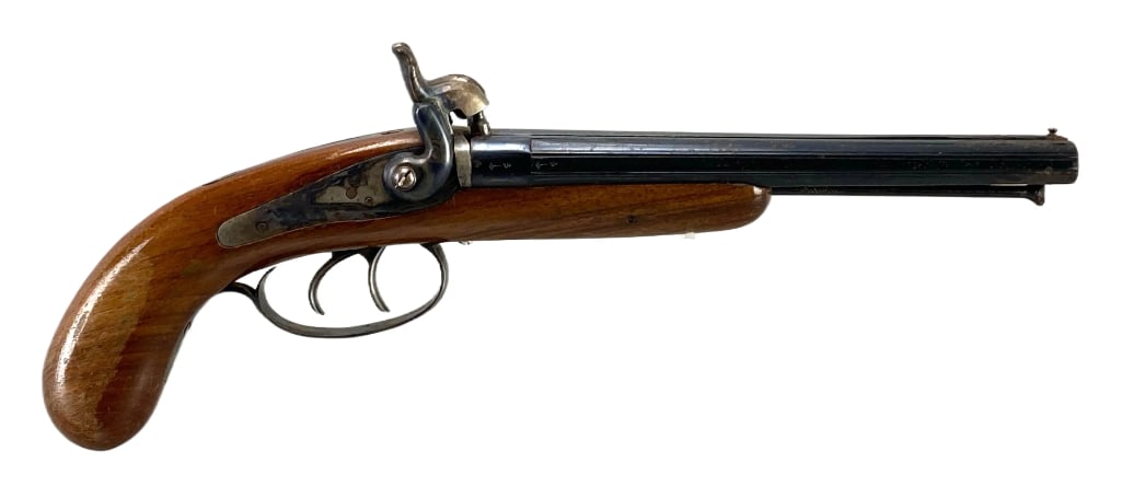 FsDumbdulin and Cie Liege Belgium Side by Side Percussion Pistol: Serial # N/A, chipping throughout metal