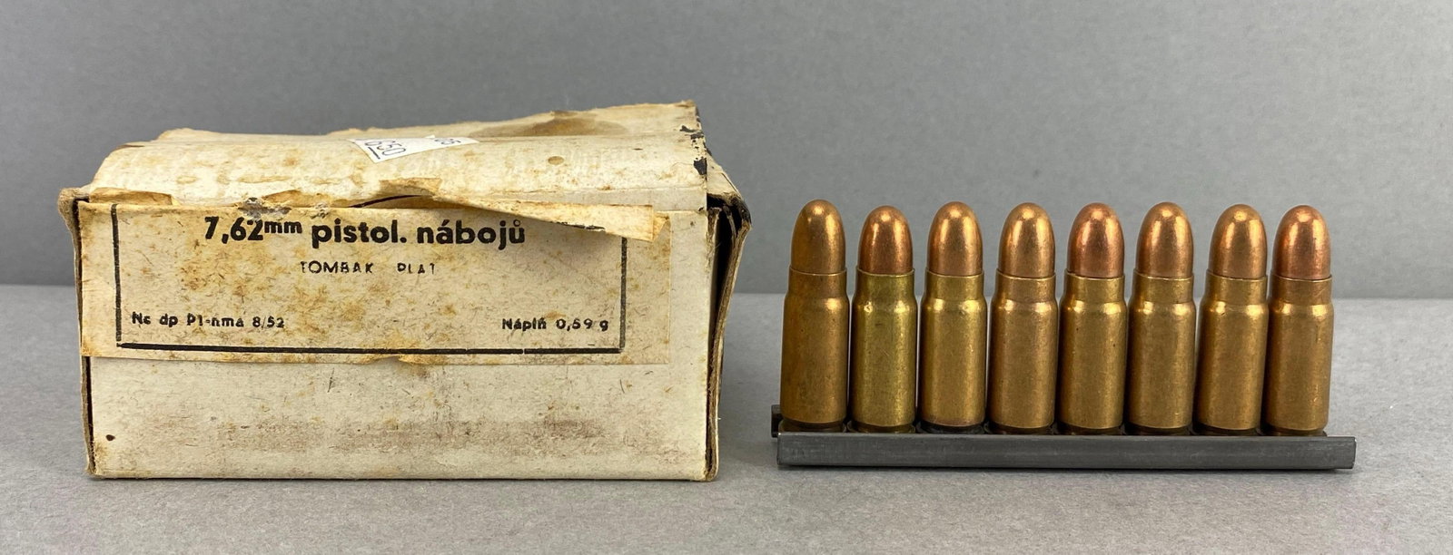Opened Box of 7.62mm Czech Ammunition: Box is full, contains 5 Clips with 8 rounds on each clip