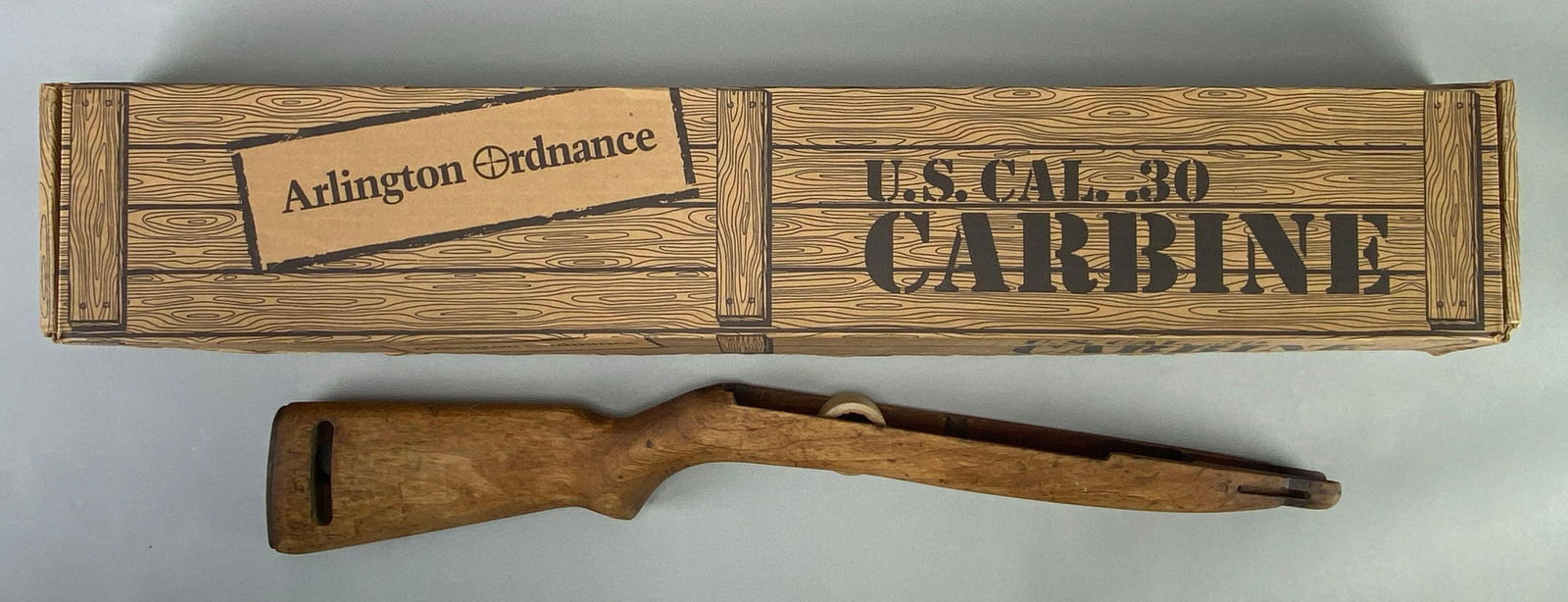M1 Carbine Wood Stock With Arlington Ordnance Box: Stock measures
