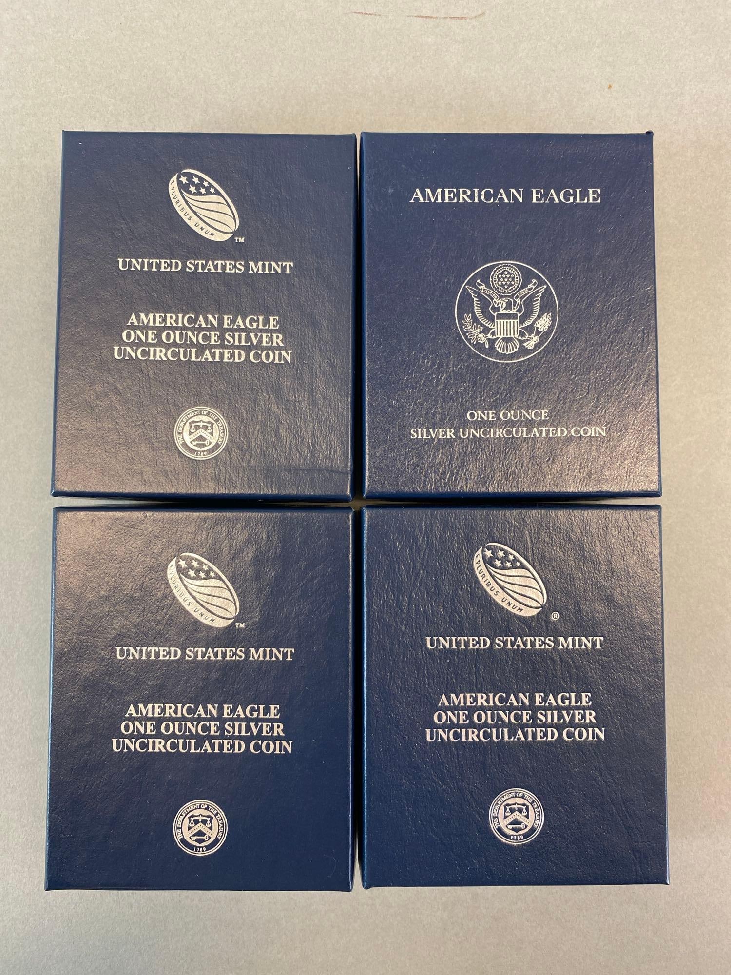 Group of 4 Uncirculated 1 Oz Silver American Eagle Coins (1 of 2)