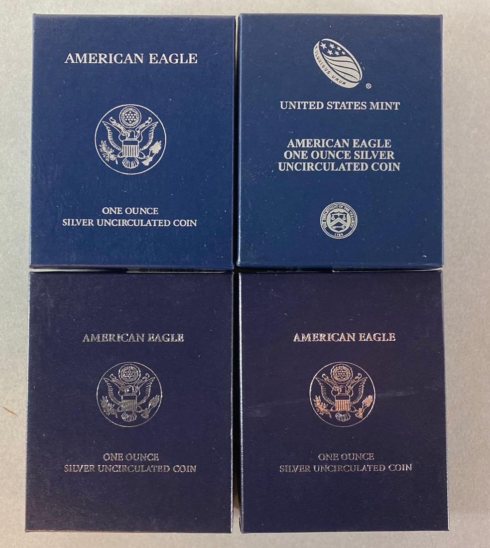 Group of 4 Uncirculated 1 Oz Silver American Eagle Coins (1 of 2)