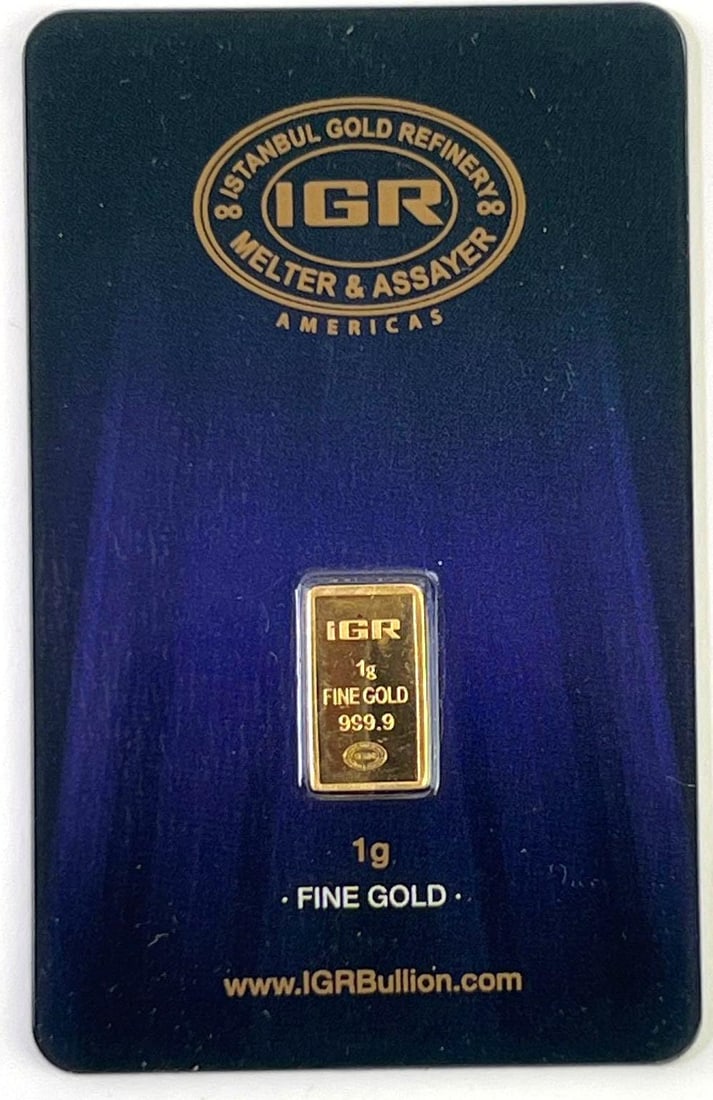 IGR 1 Gram .9999 Fine Gold Bar Carded Assay: IGR 1 Gram .9999 Fine Gold Bar Carded Assay