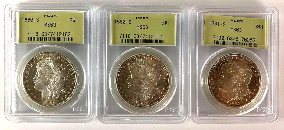 Group of (3) PCGS MS63  US Morgan Silver Dollars (1 of 2)