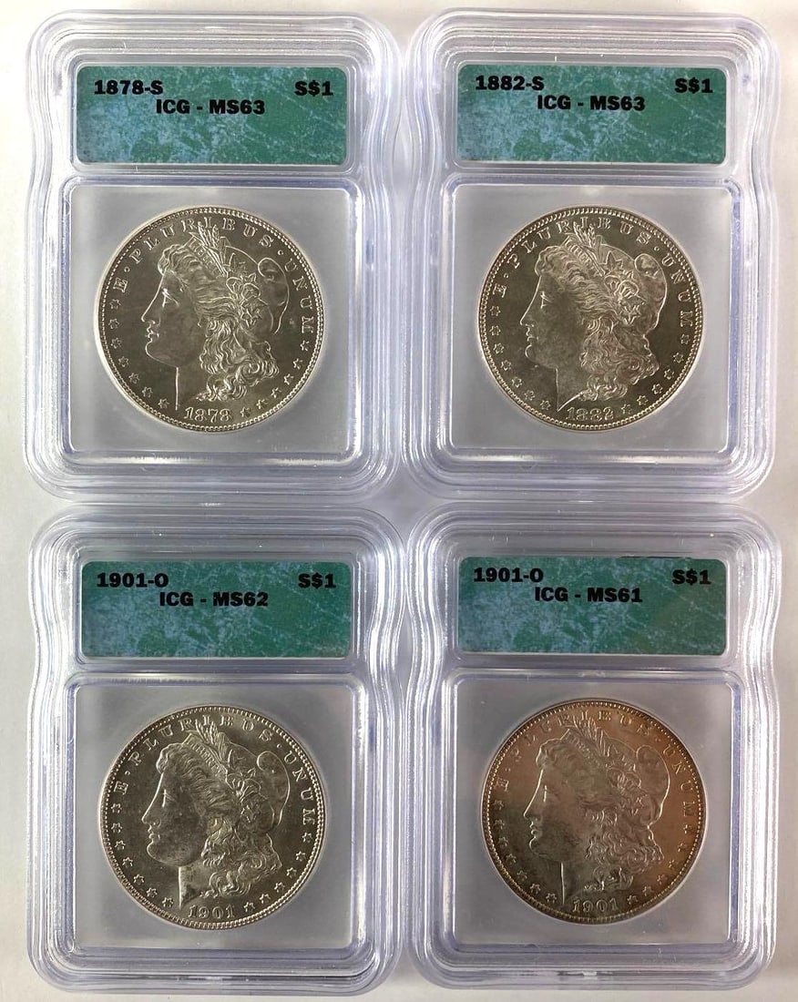 Group of (4) ICG Graded US Morgan Silver Dollars (1 of 2)