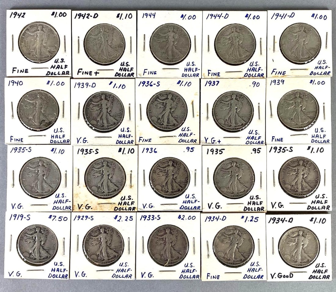 Group of 20 US Walking Liberty Silver Half Dollars (1 of 2)