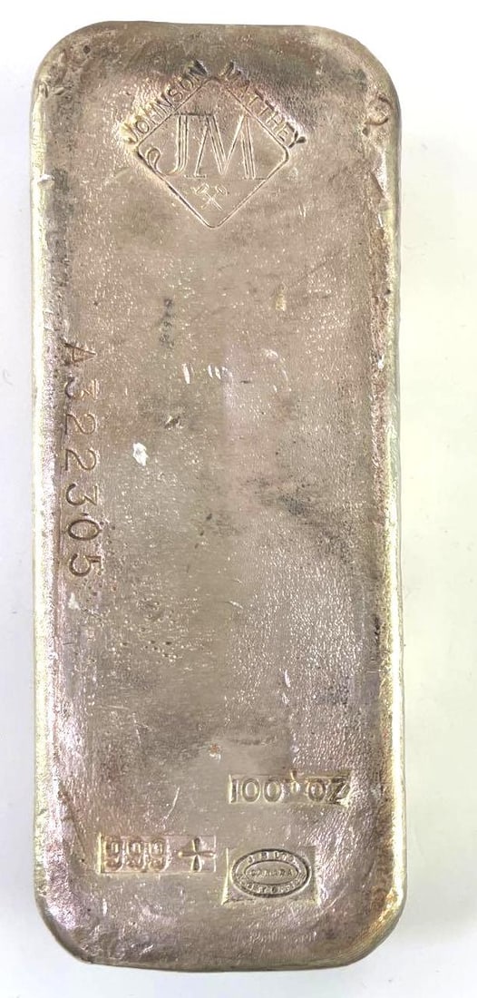 Johnson Matthey Loaf Style 100 oz .999 Fine Silver Bar (1 of 1)