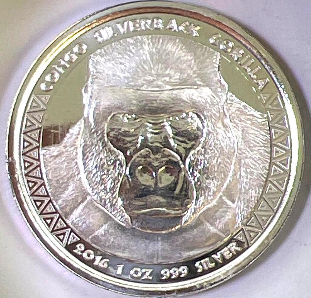 2016 Republic of Congo Prooflike Silverback Gorilla 1 oz .999 Fine Silver Ruund: 2016 Republic of Congo Prooflike Silverback Gorilla 1 oz .999 Fine Silver Ruund