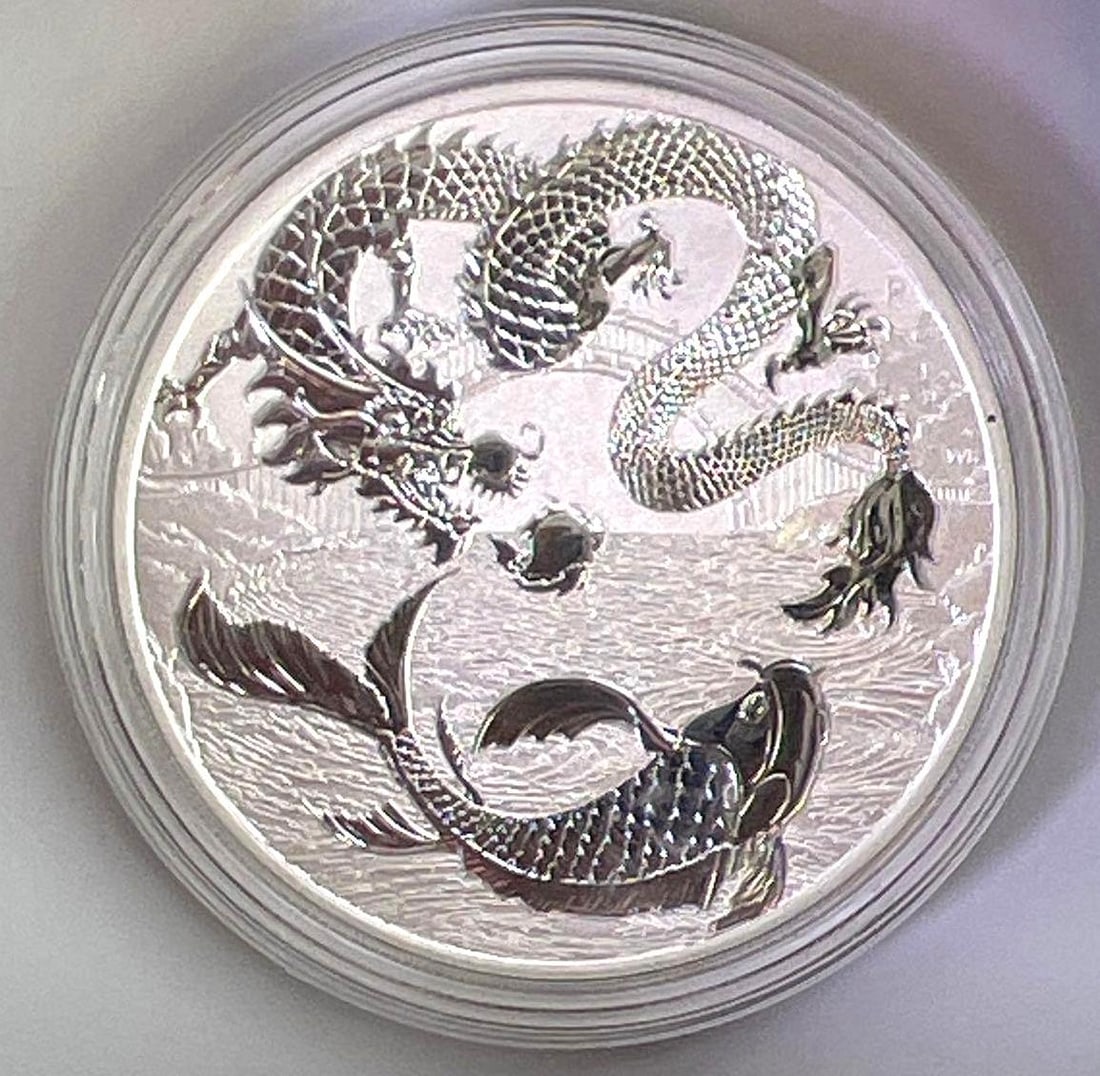 2023 Australia Dragon & Koi 1 oz .9999 Fine Silver Coin Chinese Myths & Legends in Cap: 2023 Australia Dragon & Koi 1 oz .9999 Fine Silver Coin Chinese Myths & Legends in Cap