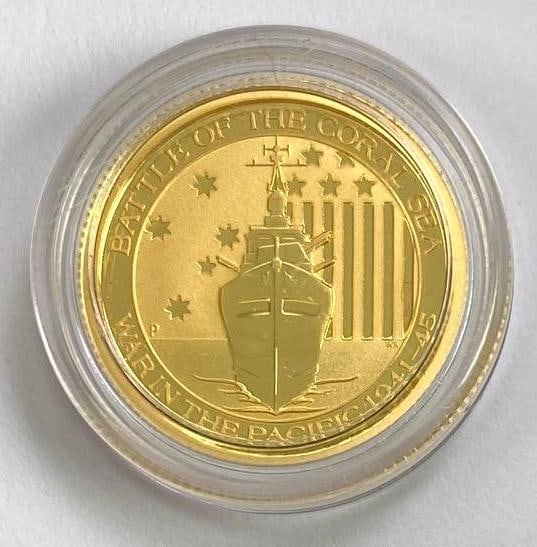 2014 $15 Australia War in the Pacific Battle of The Coral Sea 1/10thoz. 9999 Fine Gold: 2014 $15 Australia War in the Pacific Battle of The Coral Sea 1/10thoz. 9999 Fine Gold