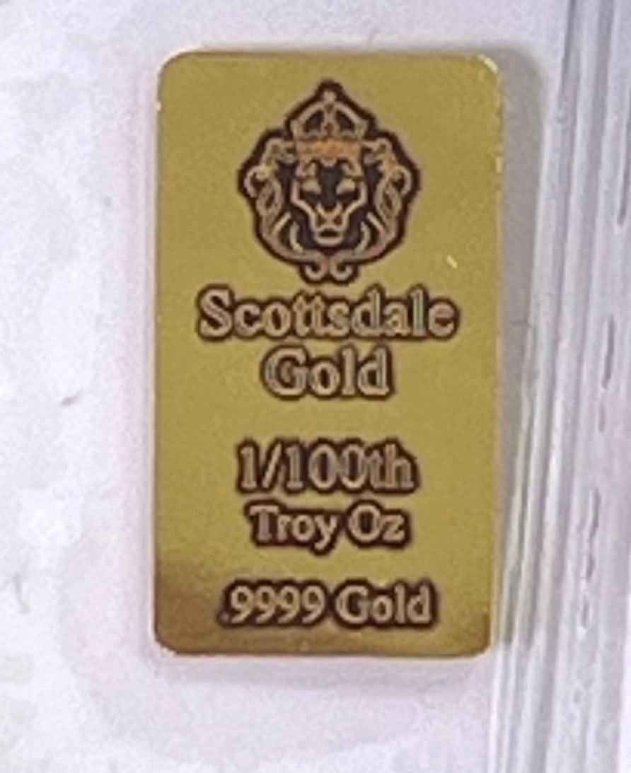 Scottsdale 1/100th oz .9999 Fine Gold Bar: Scottsdale 1/100th oz .9999 Fine Gold Bar