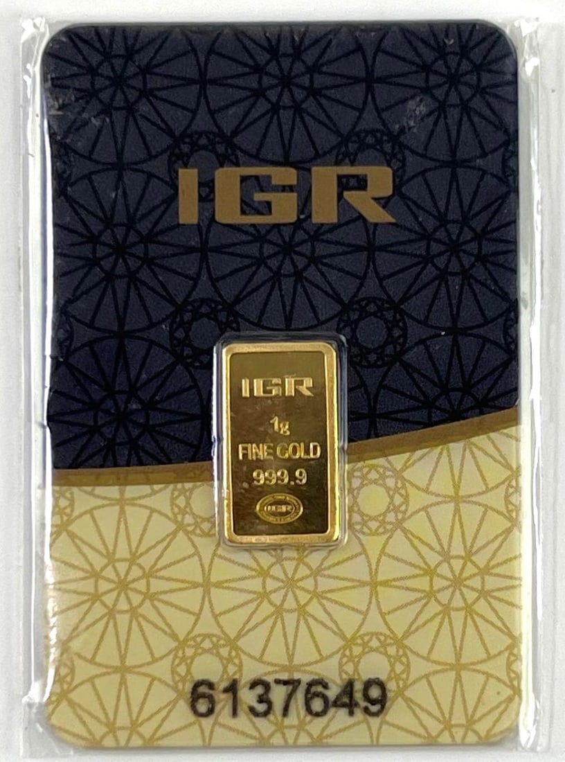 IGR 1 Gram .9999 Fine Gold Bar Carded Assay: IGR 1 Gram .9999 Fine Gold Bar Carded Assay