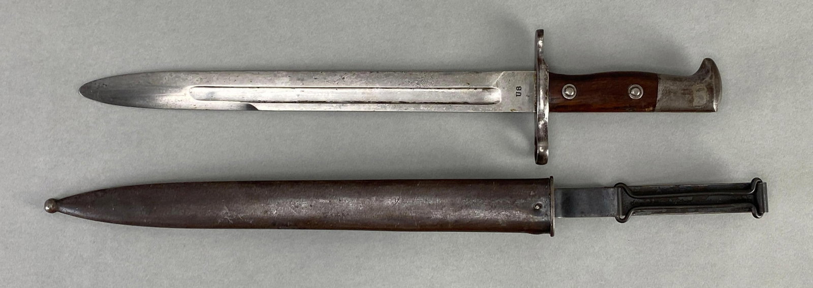 US Krag Rifle Model 1900 Bayonet with Scabbard: Measures 16 inches in length with a 10 inch blade