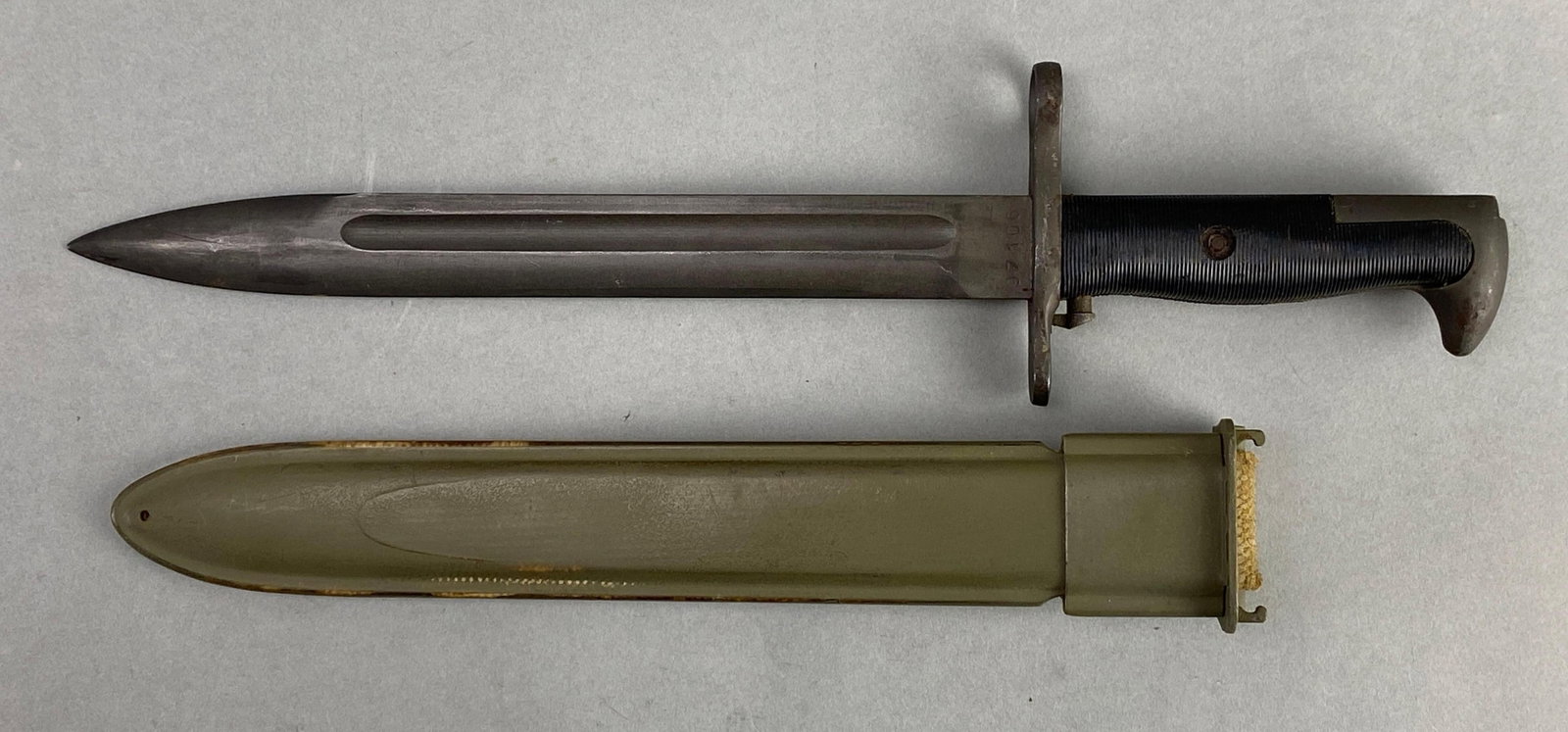 1959 US M1 Garand Rifle Bayonet with Scabbard: Measures 14 1/2 inches in length with a 9 inch blade