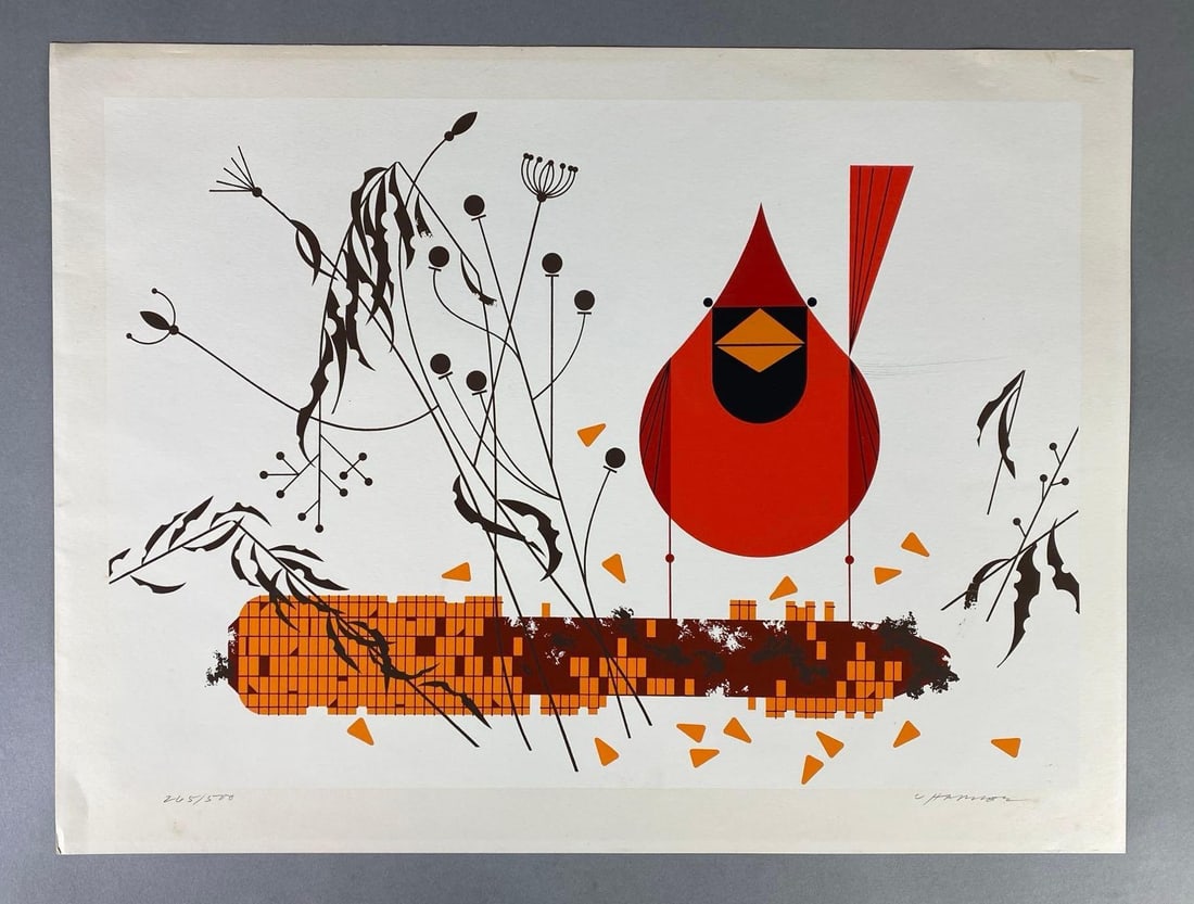 1972 Charley Harper Cardinal on Corn Serigraph (1 of 4)