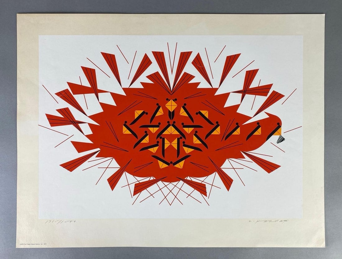 1973 Charley Harper The Last Sunflower Seed Serigraph: Artists signature on bottom right corner, Limited Edition No. 1315/1500, Measures 16 1/2 x 21 3/4 inches.