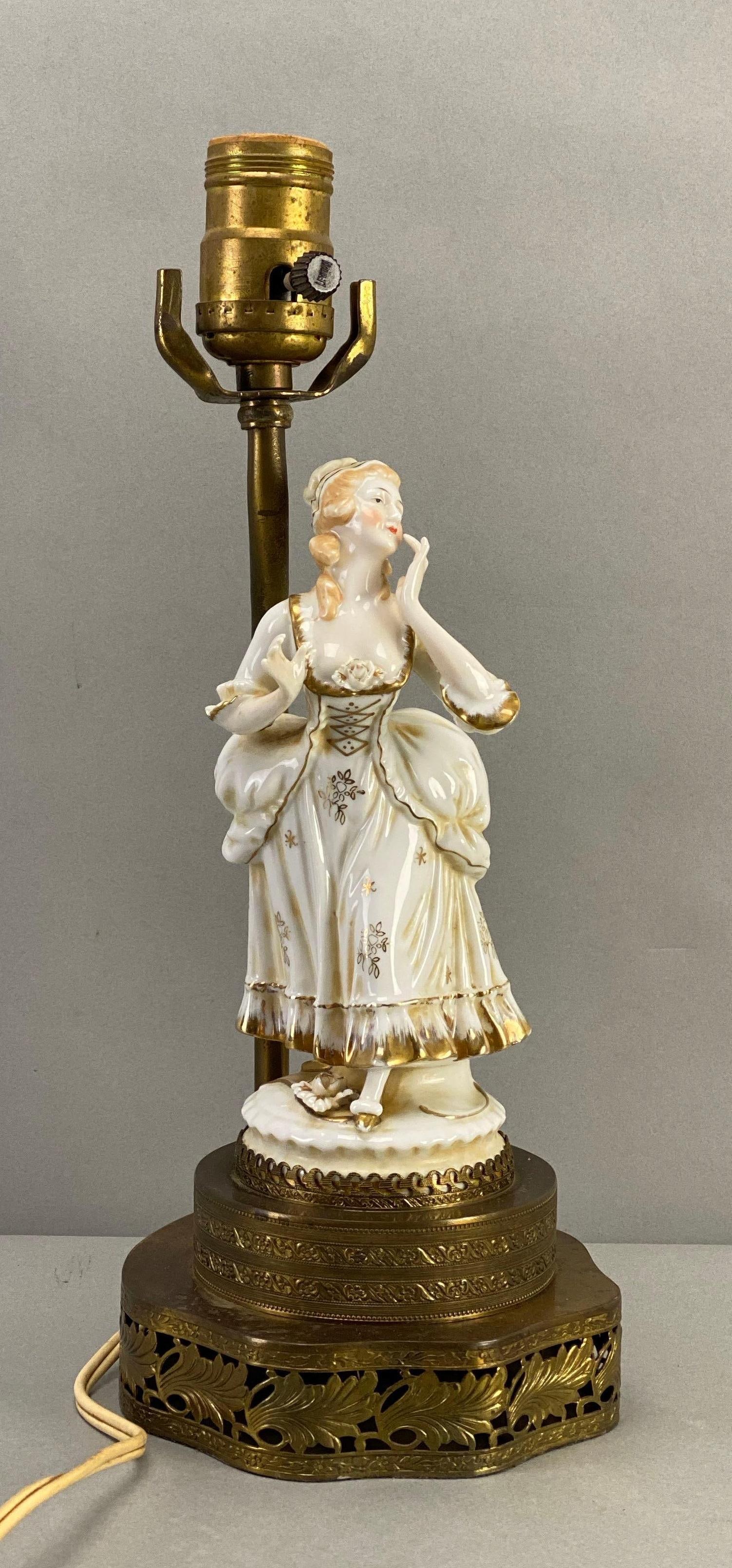 Antique Brass Lamp with Porcelain Woman (1 of 4)