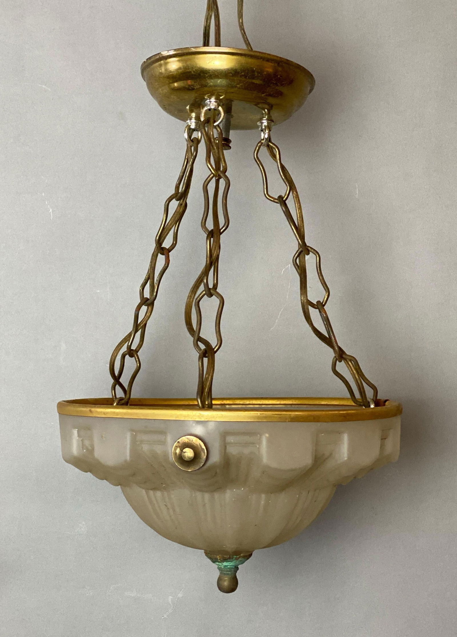 Antique Brass and Frosted Glass Ceiling Hanging Light (1 of 4)